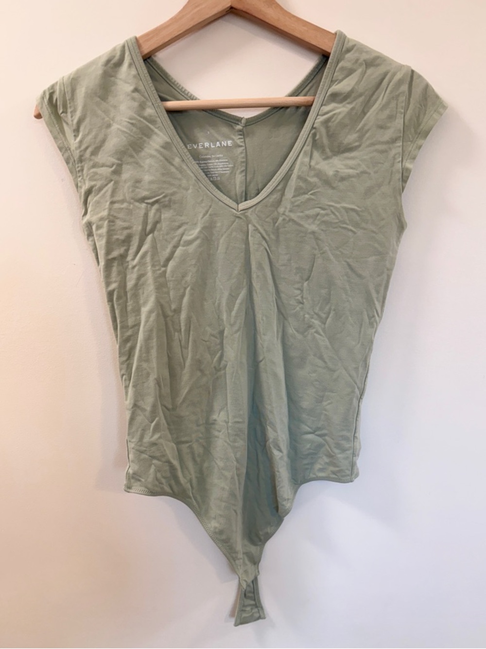 Everlane Green V-Neck Bodysuit Supima Cotton Stretch Minimalist - Size Small